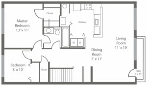 Sophia's Place East Floor Plan 1 bedroom with den