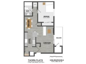 Thorn Flats 1 bedroom floor plan 525-631 square feet