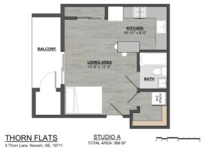 Thorn Flats Studio floor plan 388 square feet