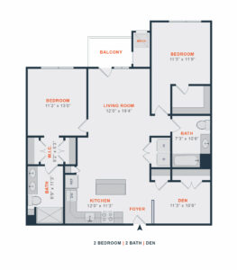 Flats at Jenkintown Floor Plan 2 bedroom 2 bath with den