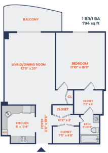 Plaza Apartments 1 bedroom 1 bath floor plan