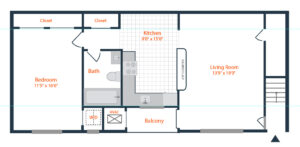 Knightsbridge Floor Plan 1 bedroom 1 bath 760 square feet